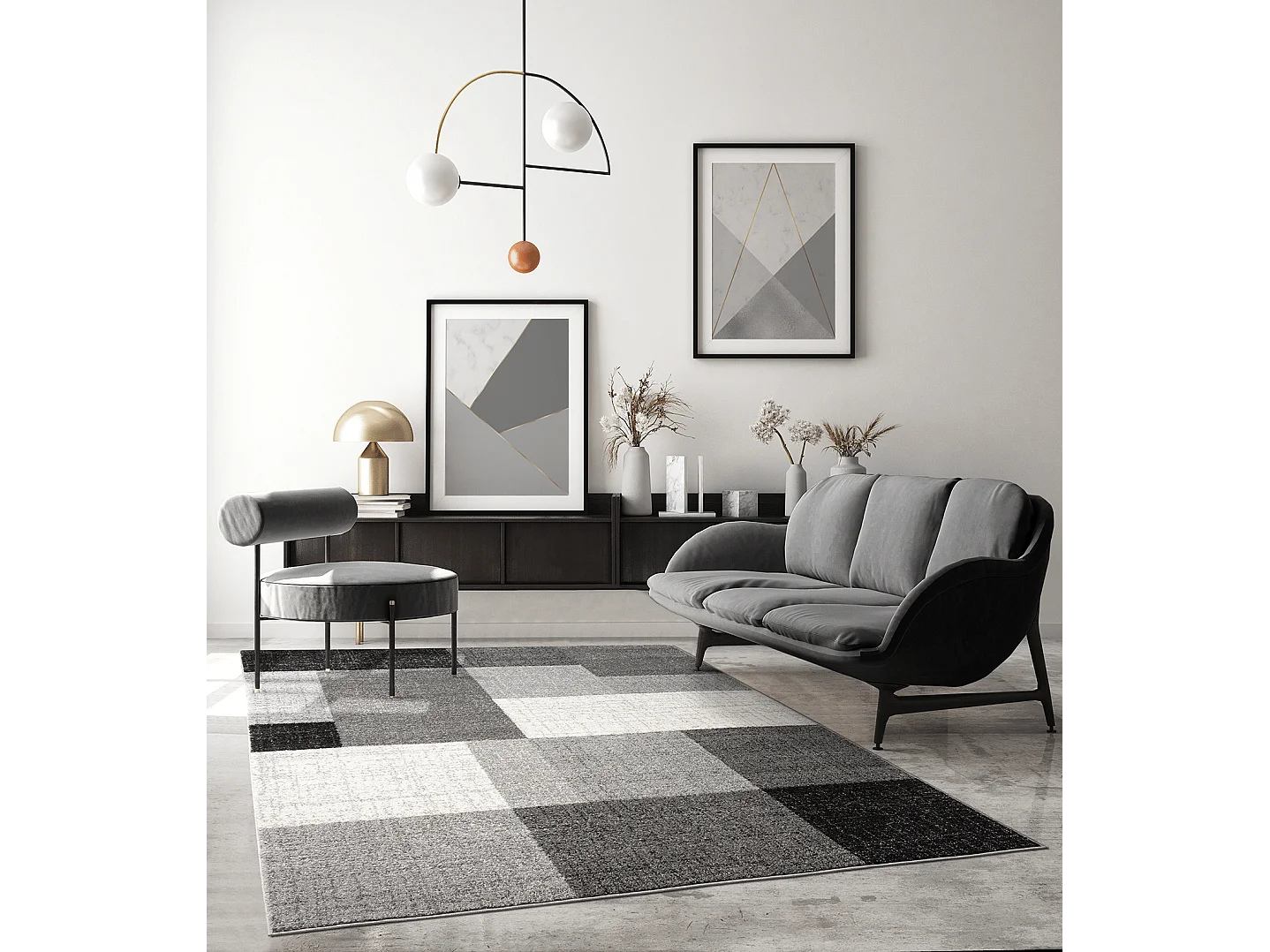Tapis Pearl moderne salon géométrique, Gris, 240 x 330 cm