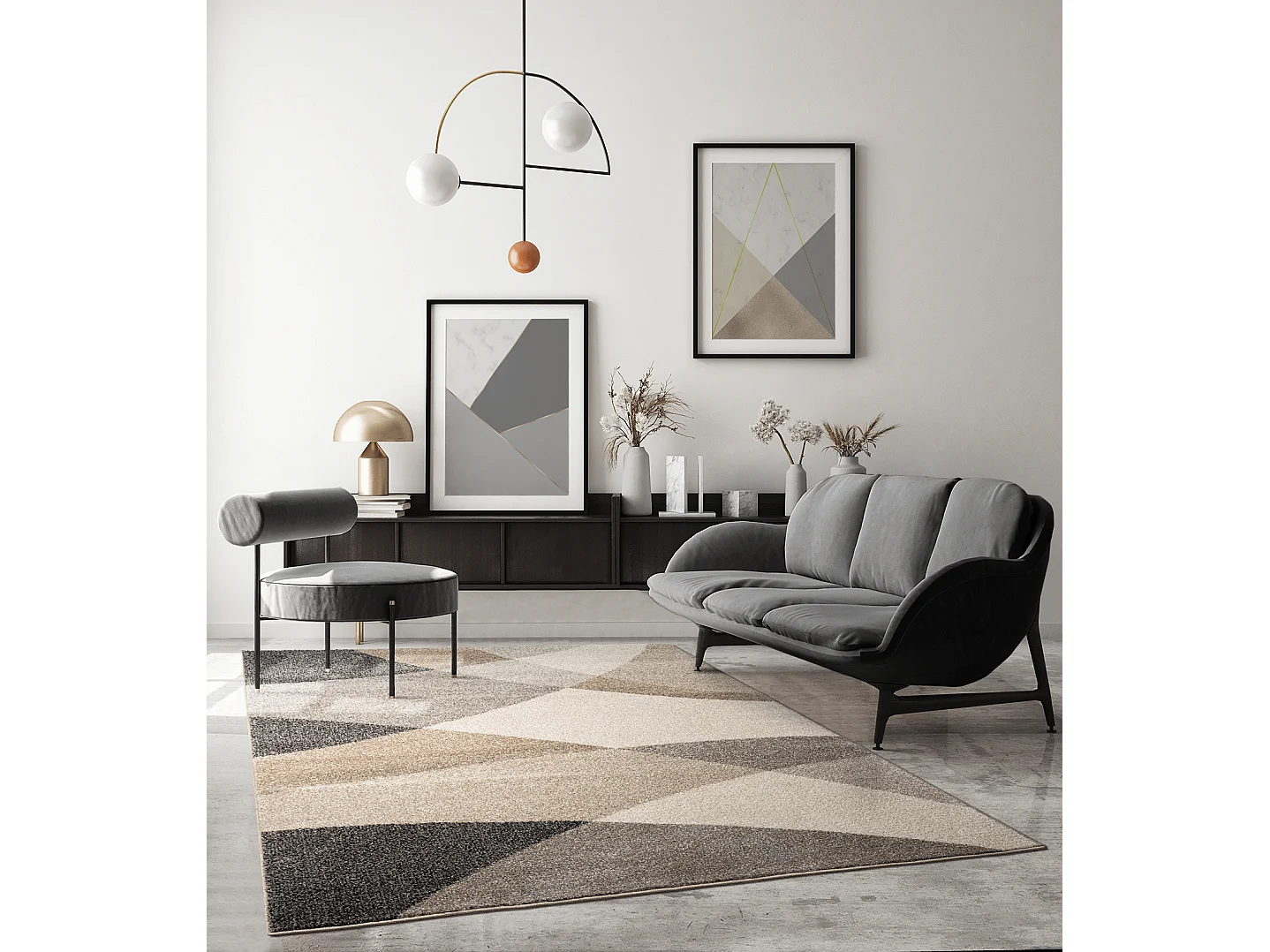 Tapis Pearl moderne salon découpe contour, Beige, 140 x 200 cm