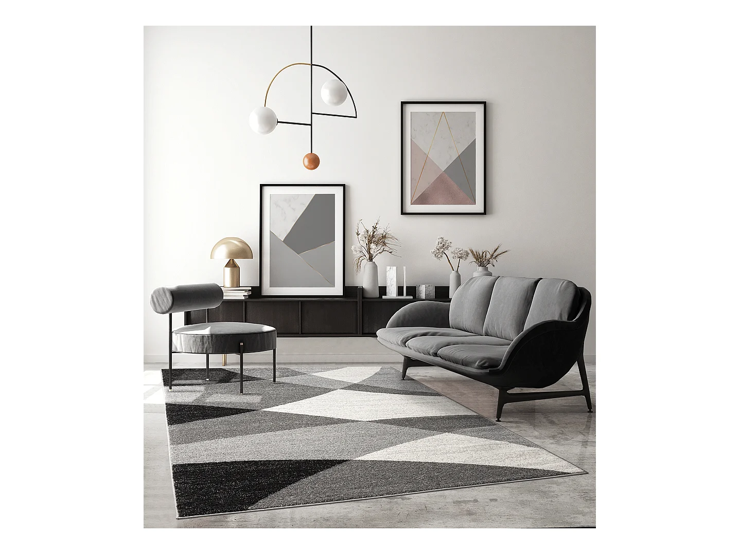 Tapis Pearl moderne salon découpe contour, Gris, 140 x 200 cm