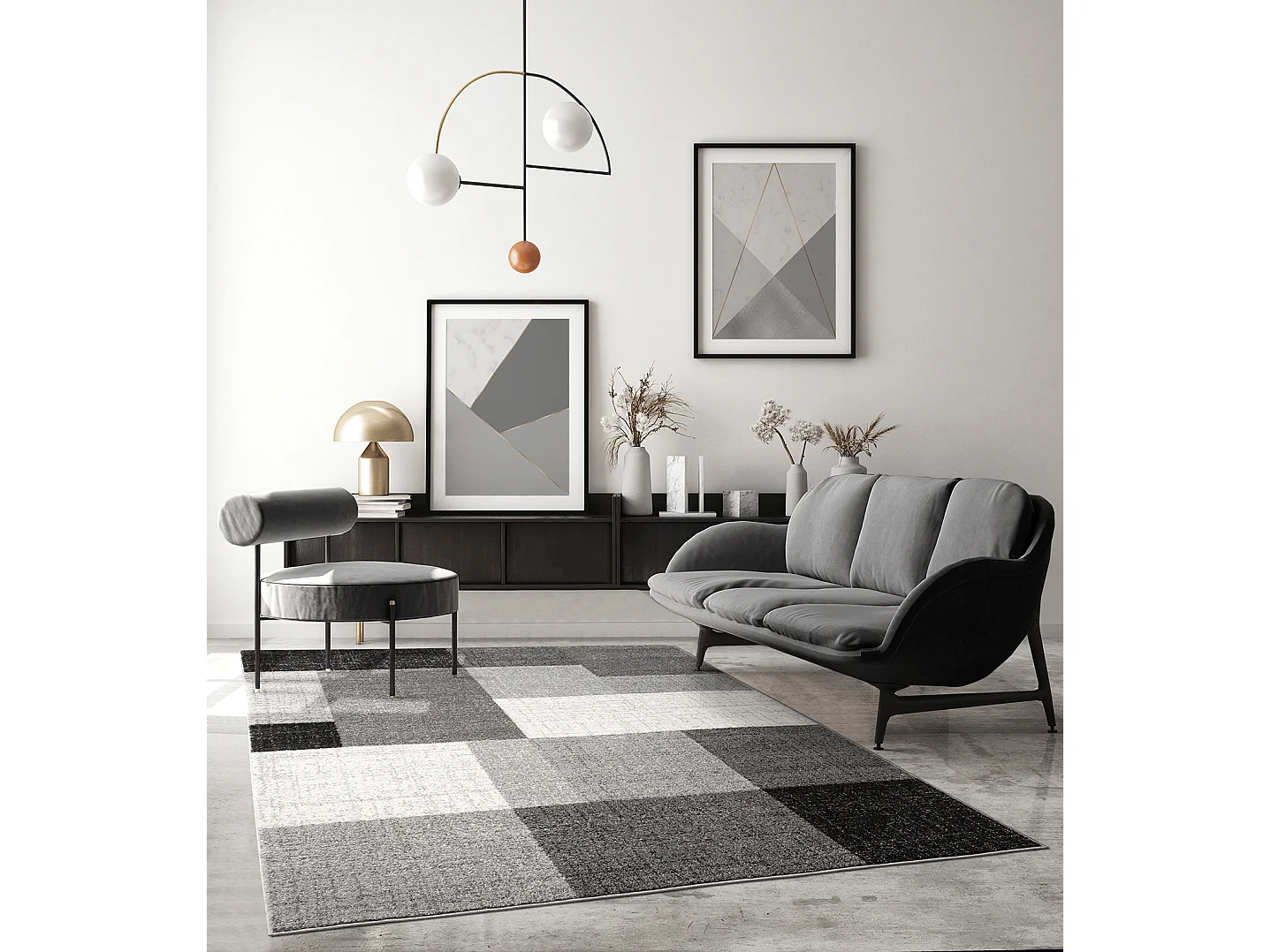 Tapis Pearl moderne salon géométrique, Gris, 120 x 160 cm