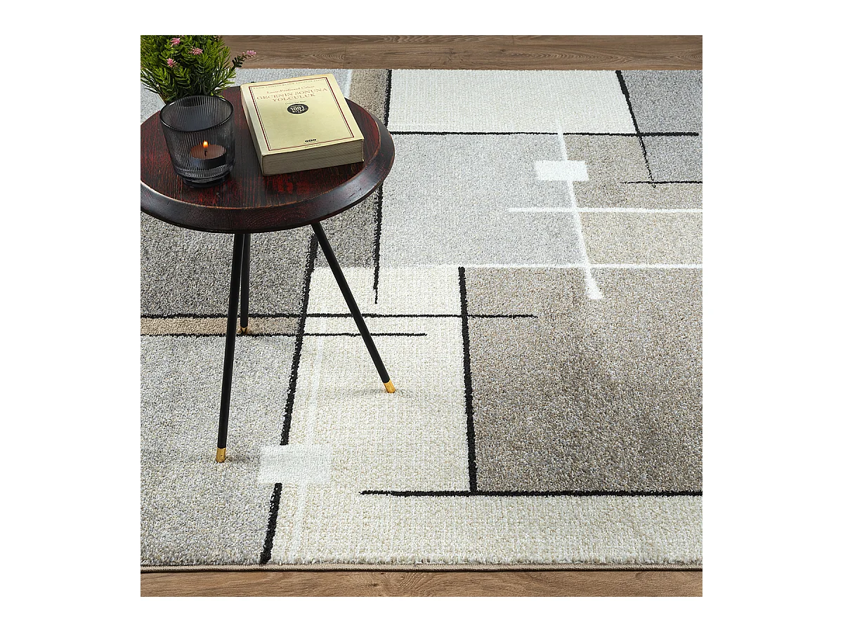 Tapis Pearl moderne salon poil court, Beige, 160 x 220 cm