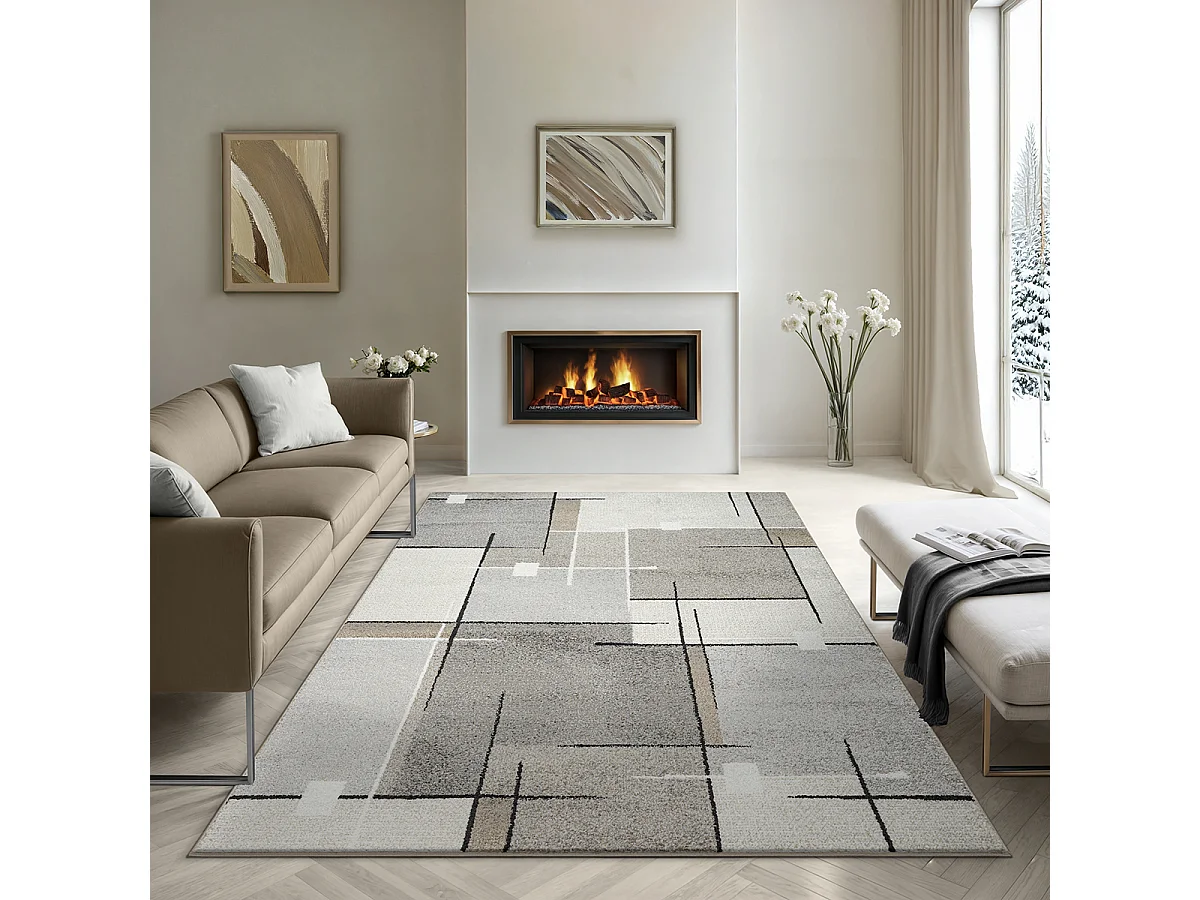 Tapis Pearl moderne salon poil court, Beige, 120 x 160 cm