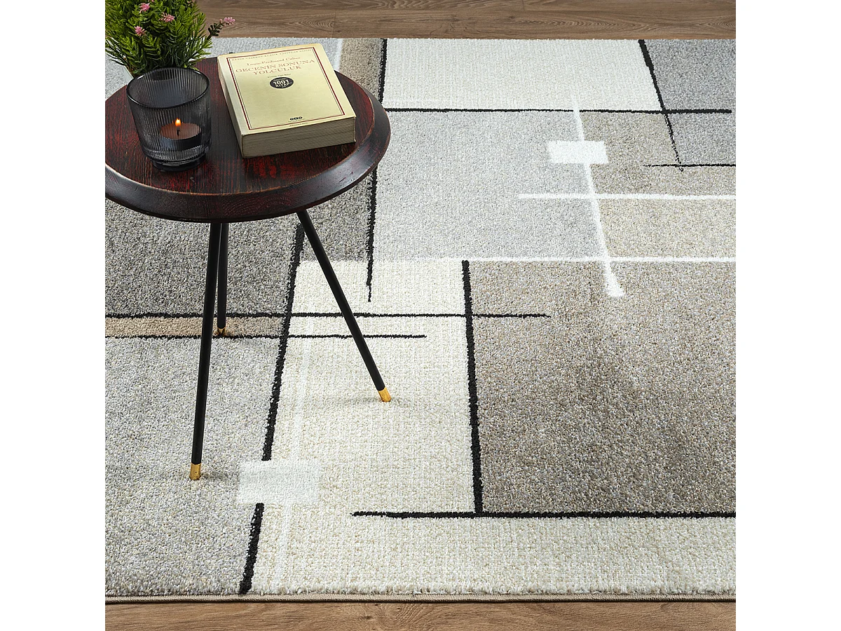 Tapis Pearl moderne salon poil court, Beige, 120 x 160 cm