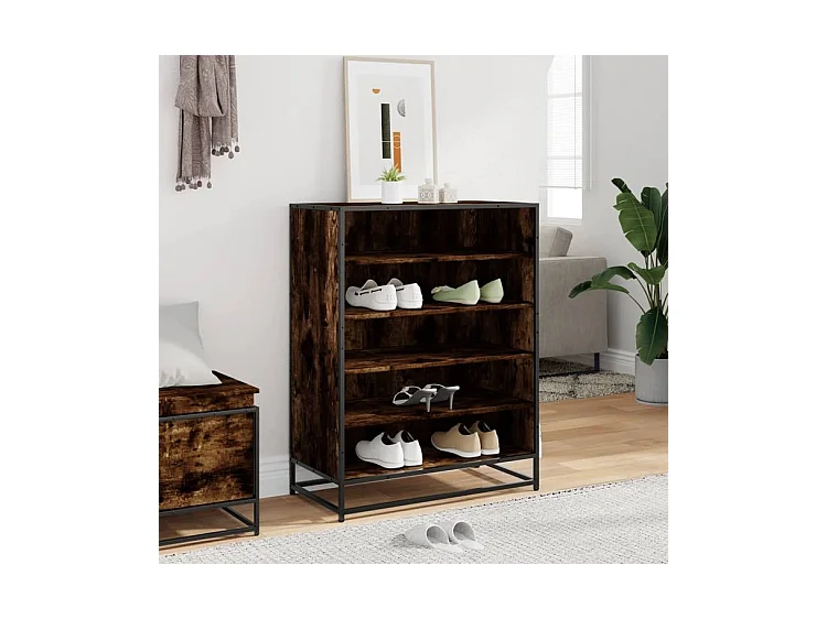 Meuble à chaussures chêne fumé bois d'ingénierie et métal