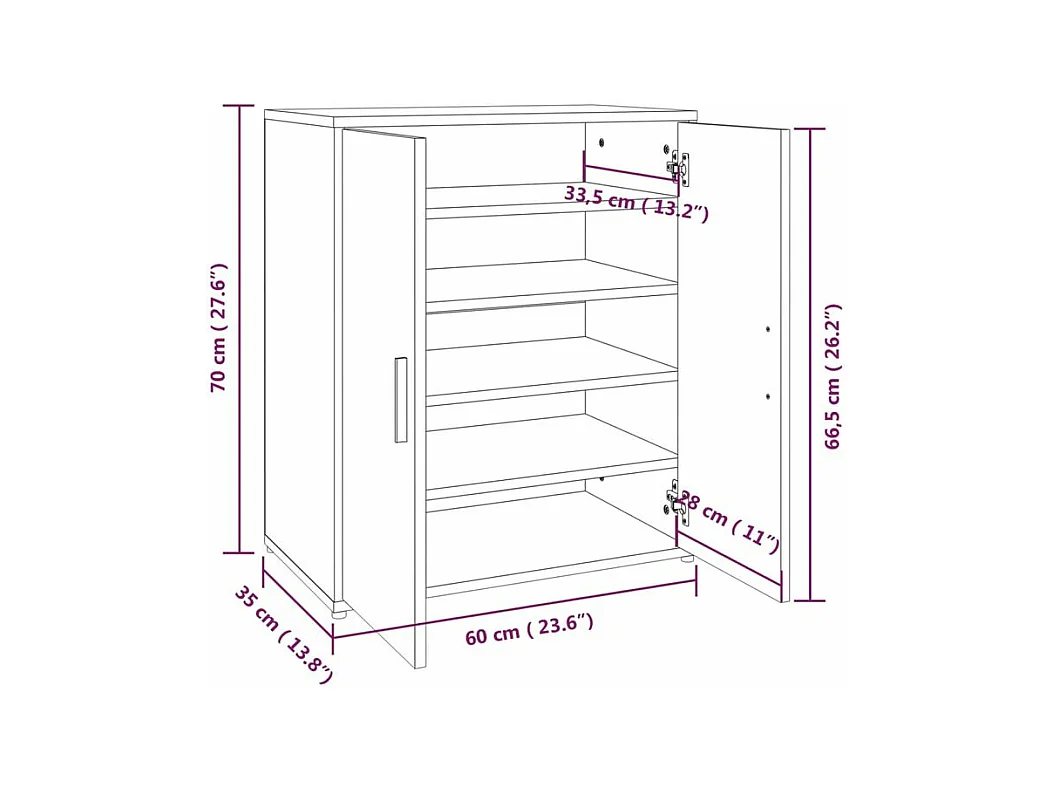 Meuble à chaussures Linka H 70cm – Design élégant et pratique-Couleur Chêne gris