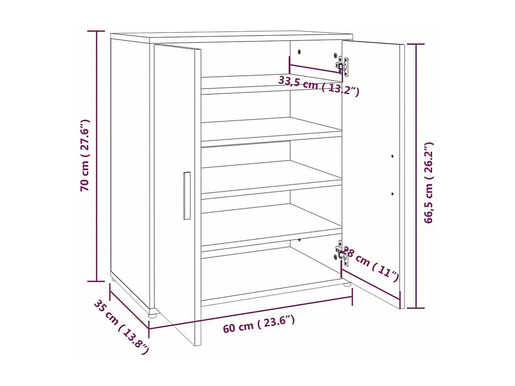 Meuble à chaussures Linka H 70cm – Design élégant et pratique-Couleur Chêne gris