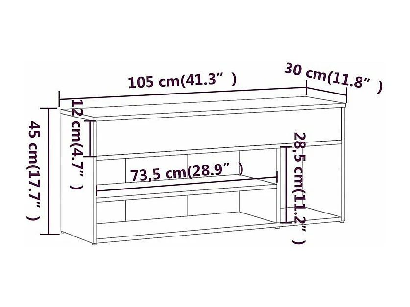 Banc à chaussures Sonoma gris 105x30x45 Bois d'ingénierie