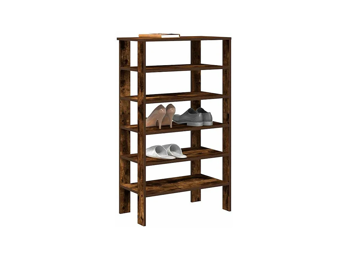 Étagère à chaussures chêne fumé 61x32x105 bois d'ingénierie