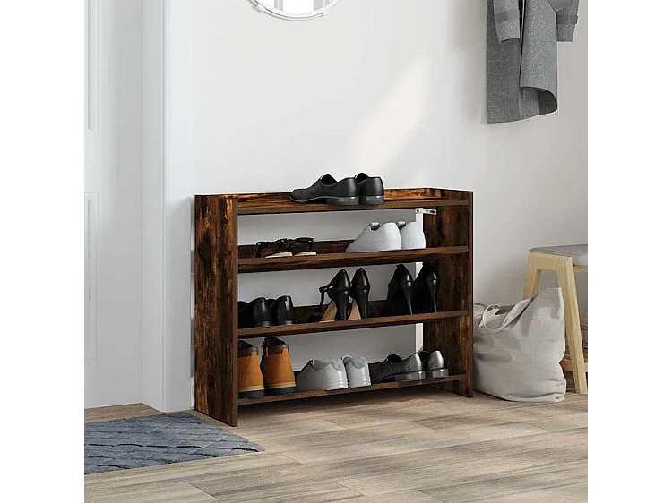 Étagère à chaussures en bois Manda L 80 x H 62cm - Rangement 3 niveaux-Couleur Marron fumé
