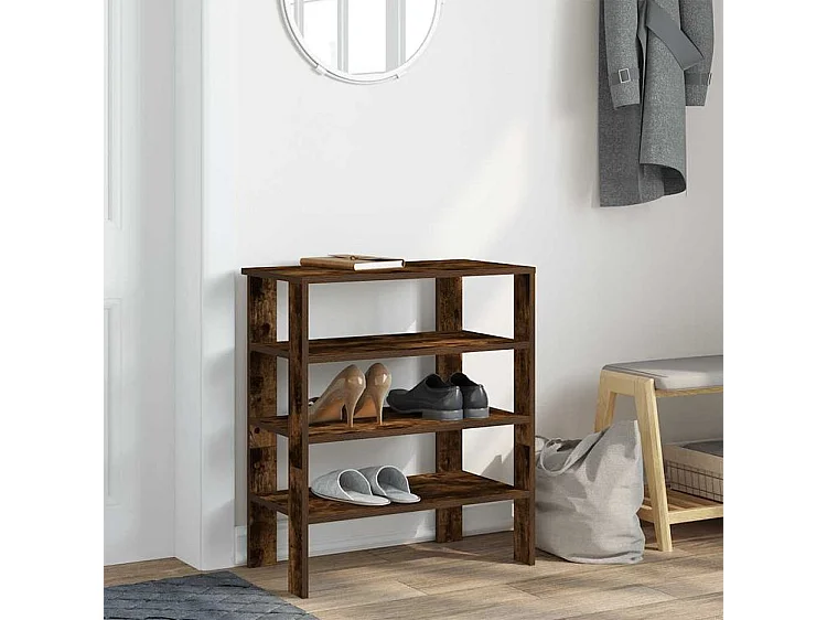 Étagère à chaussures chêne fumé 61x32x70 bois d'ingénierie
