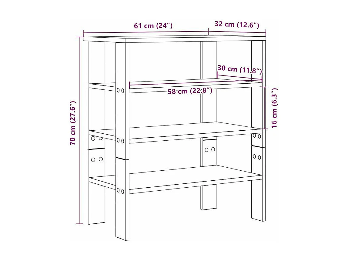 Étagère à chaussures chêne fumé 61x32x70 bois d'ingénierie