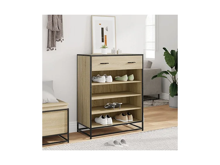 Armoire à chaussures chêne sonoma bois d'ingénierie et métal