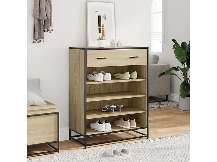 Armoire à chaussures chêne sonoma bois d'ingénierie et métal