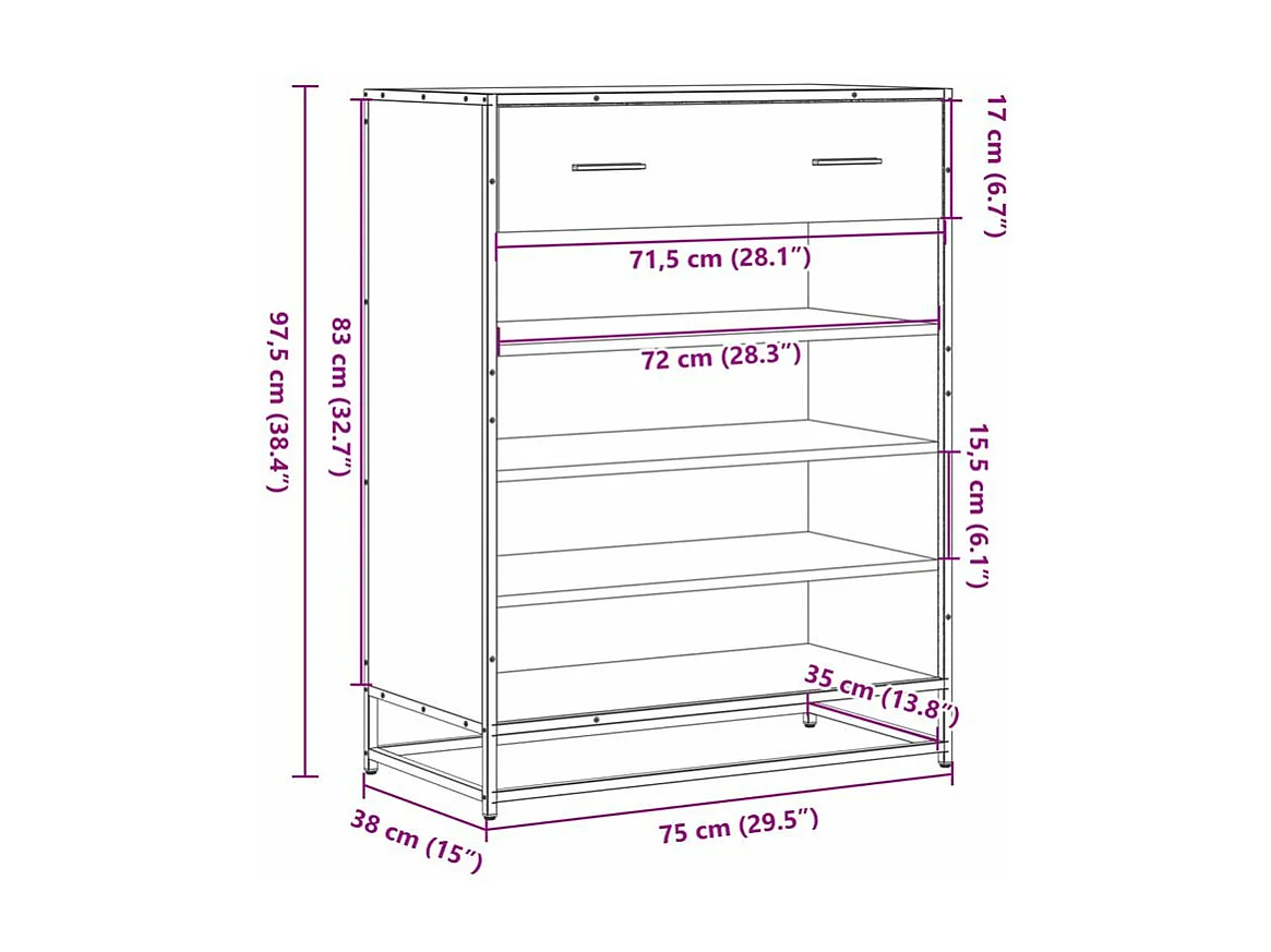 Armoire à chaussures chêne sonoma bois d'ingénierie et métal