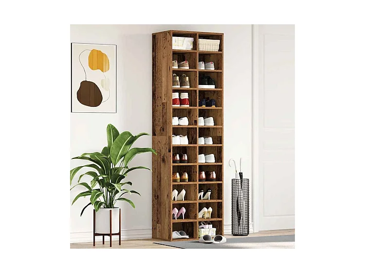 Armoire à chaussures vieux bois 54x34x183 bois ingénierie