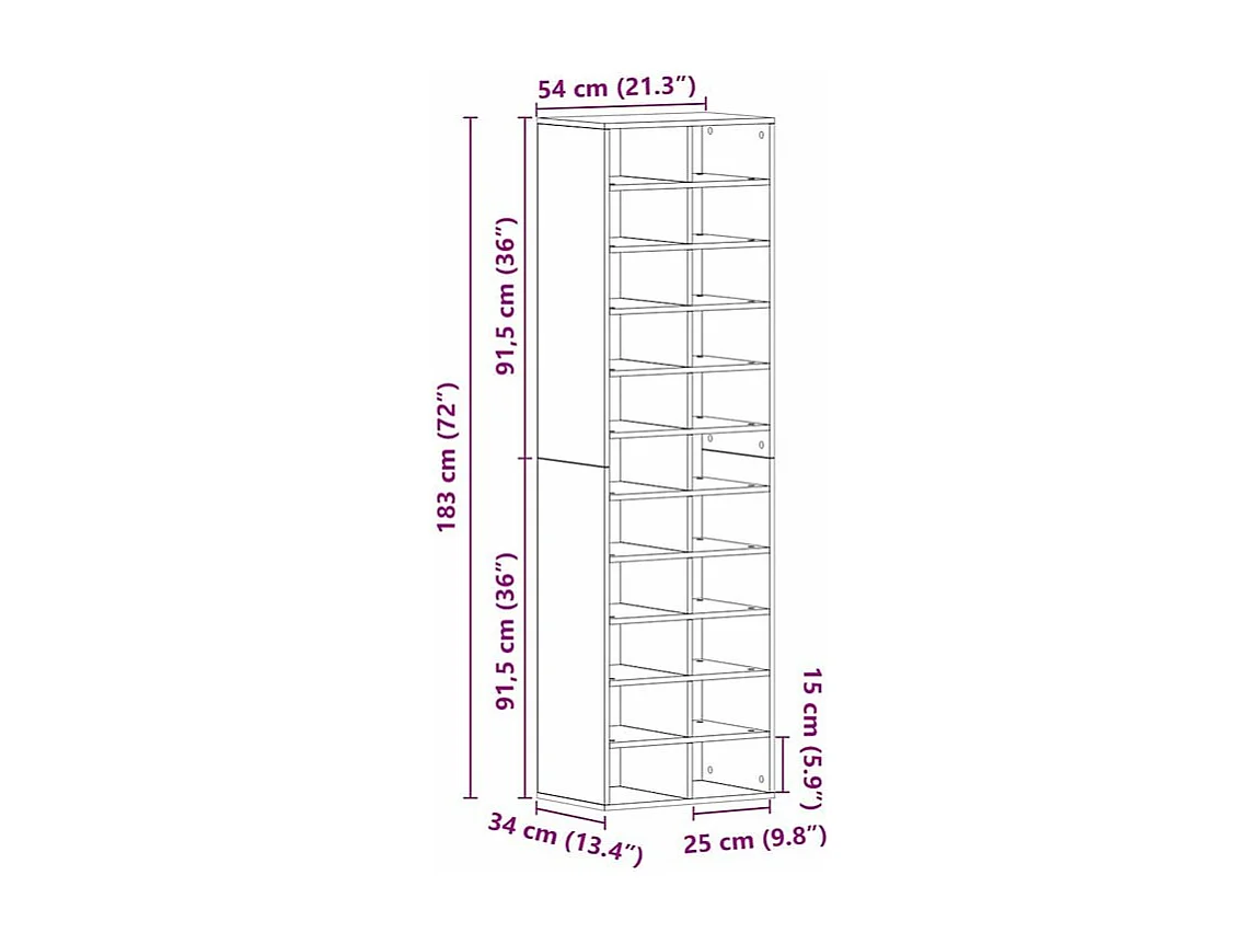 Armoire à chaussures vieux bois 54x34x183 bois ingénierie