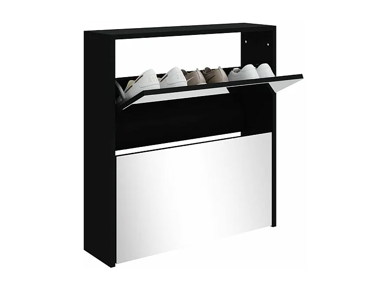 Armoire à chaussures 2 portes rabattables avec miroir Ranka H 67cm – Design moderne et élégant-Couleur Noir