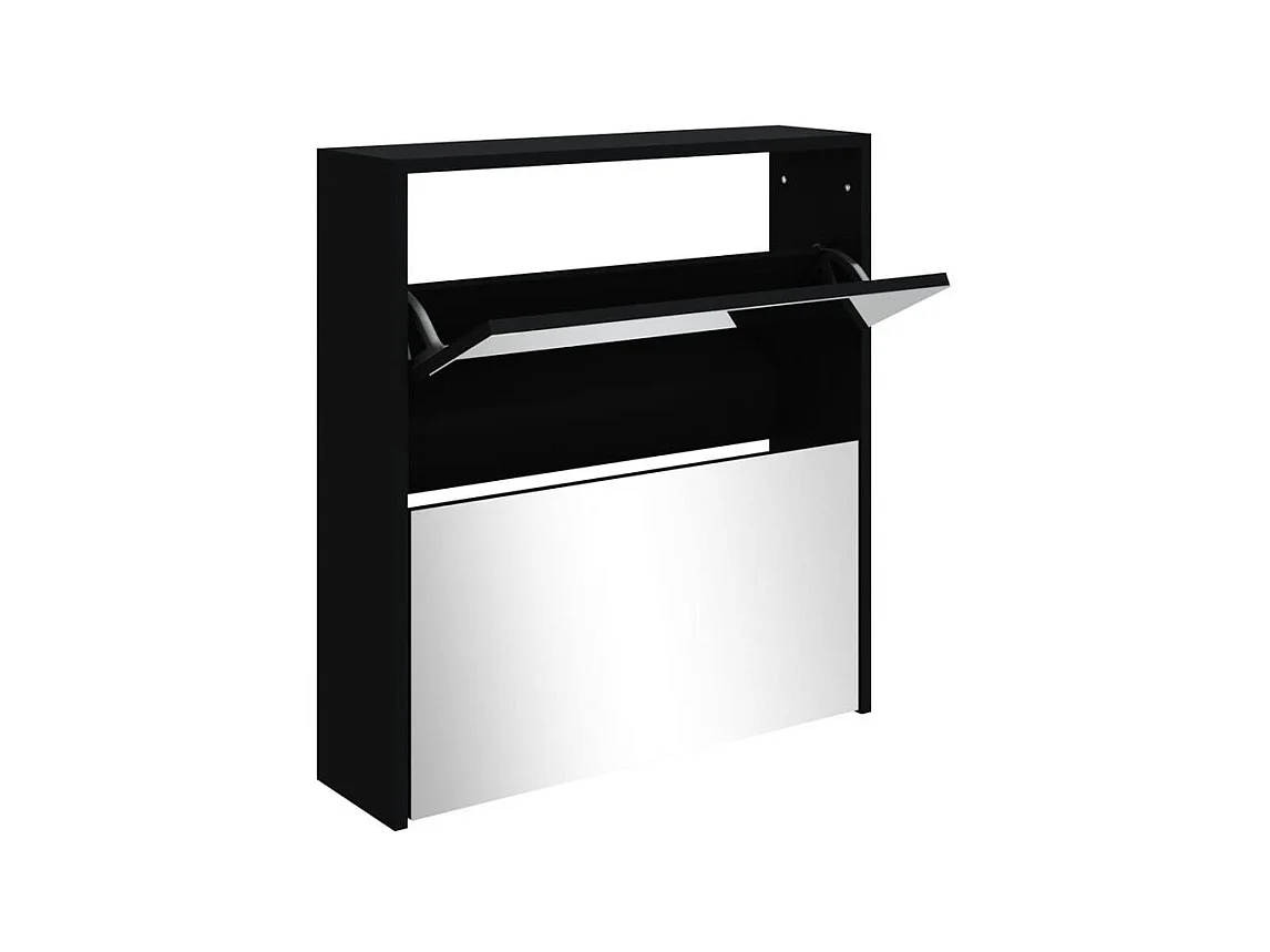 Armoire à chaussures 2 portes rabattables avec miroir Ranka H 67cm – Design moderne et élégant-Couleur Noir