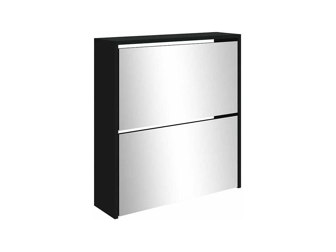 Armoire à chaussures 2 portes rabattables avec miroir Ranka H 67cm – Design moderne et élégant-Couleur Noir