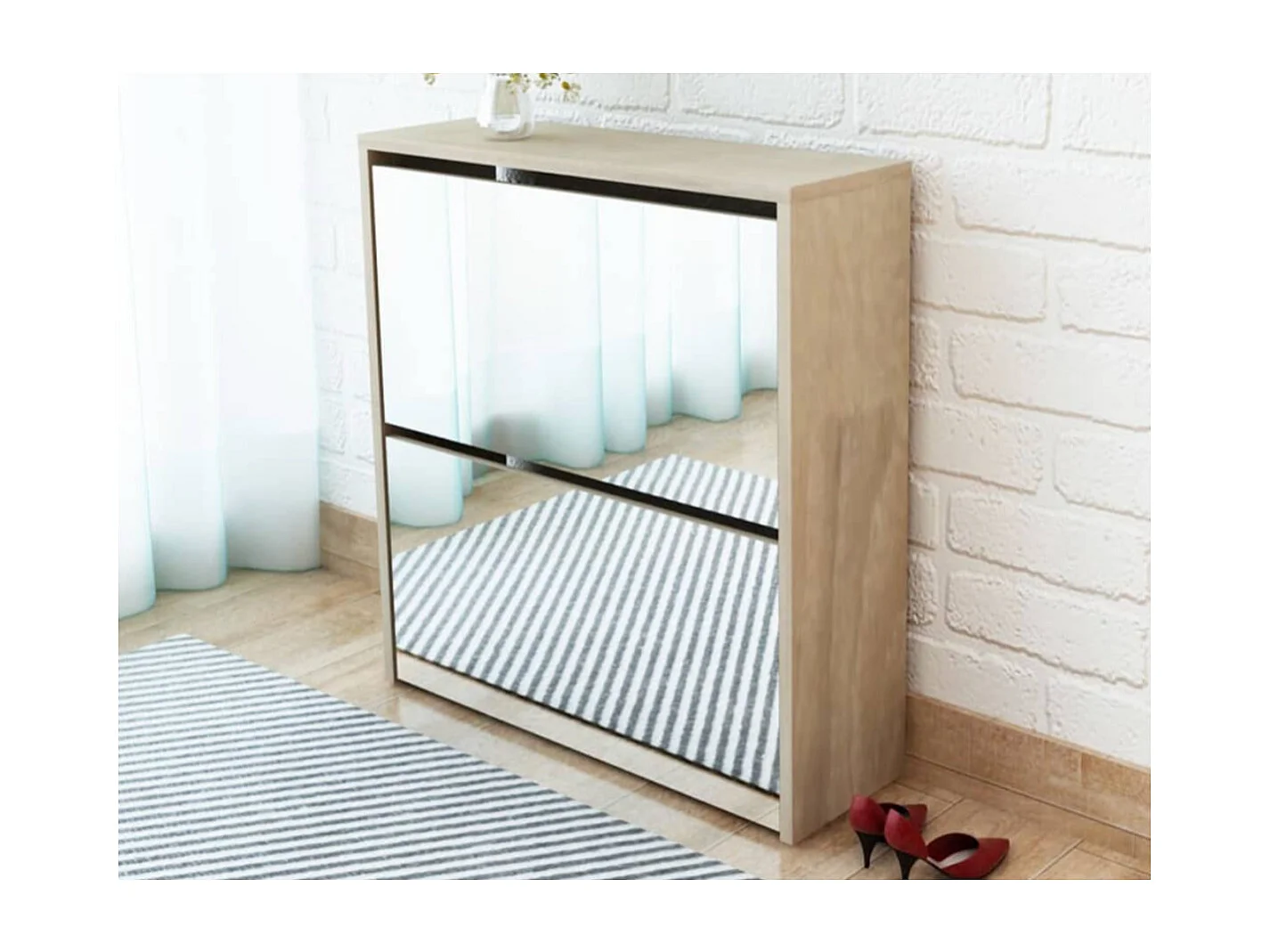 Armoire à chaussures 2 portes rabattables avec miroir Ranka H 67cm – Design moderne et élégant-Couleur Noir