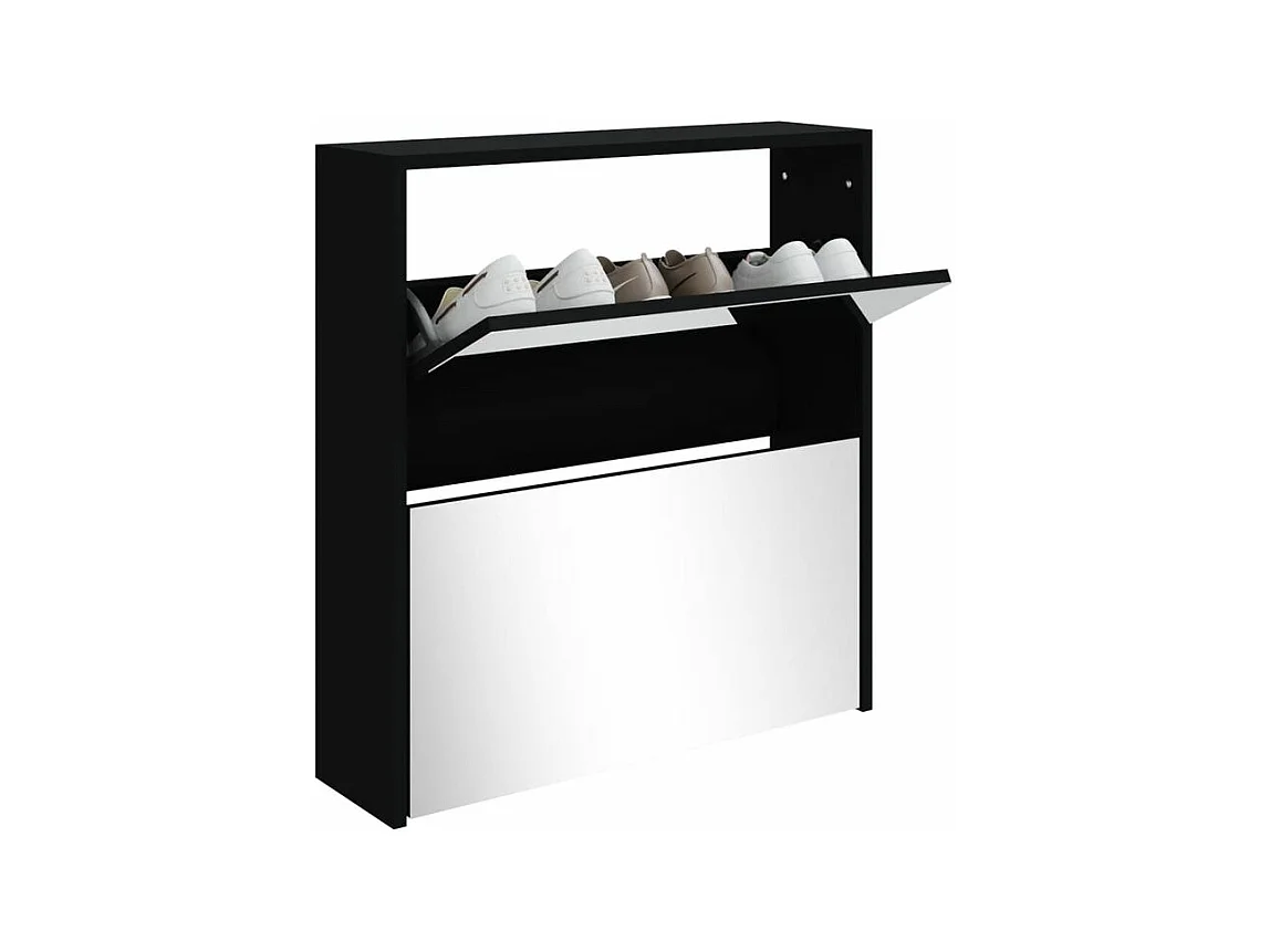 Armoire à chaussures 2 portes rabattables avec miroir Ranka H 67cm – Design moderne et élégant-Couleur Noir