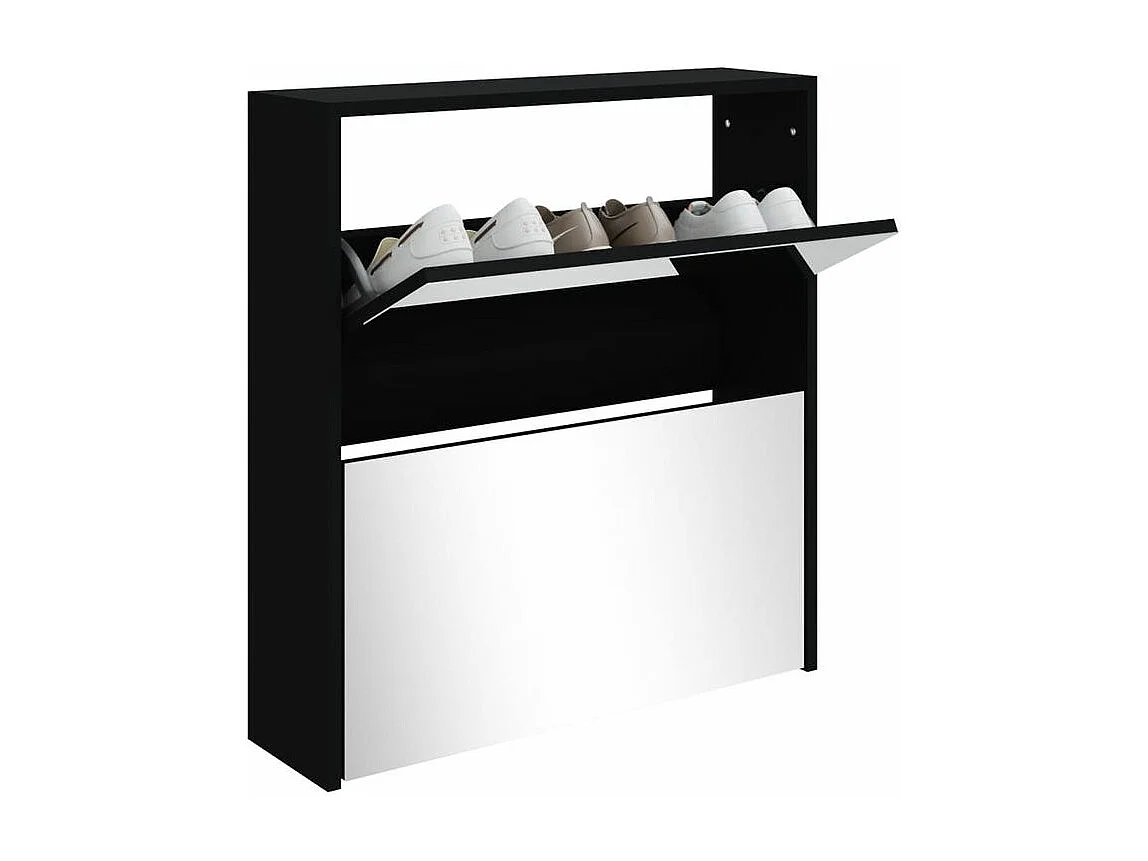 Armoire à chaussures 2 portes rabattables avec miroir Ranka H 67cm – Design moderne et élégant-Couleur Noir