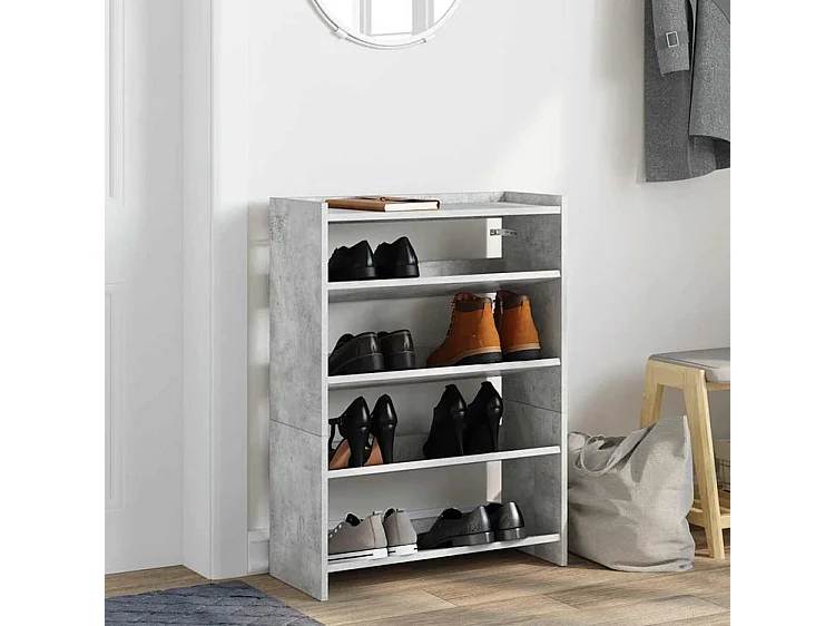 Étagère à chaussures gris béton 80x25x61,5 bois d'ingénierie