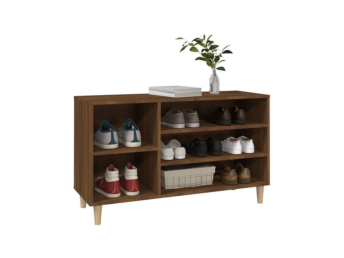 Meuble à chaussures Briko – Style et rangement optimal-Couleur Noyer-Modèle de pieds Naturel