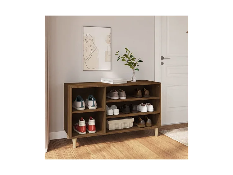 Meuble à chaussures Briko – Style et rangement optimal-Couleur Noyer-Modèle de pieds Naturel