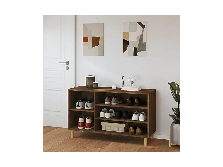 Meuble à chaussures Briko – Style et rangement optimal-Couleur Noyer-Modèle de pieds Naturel