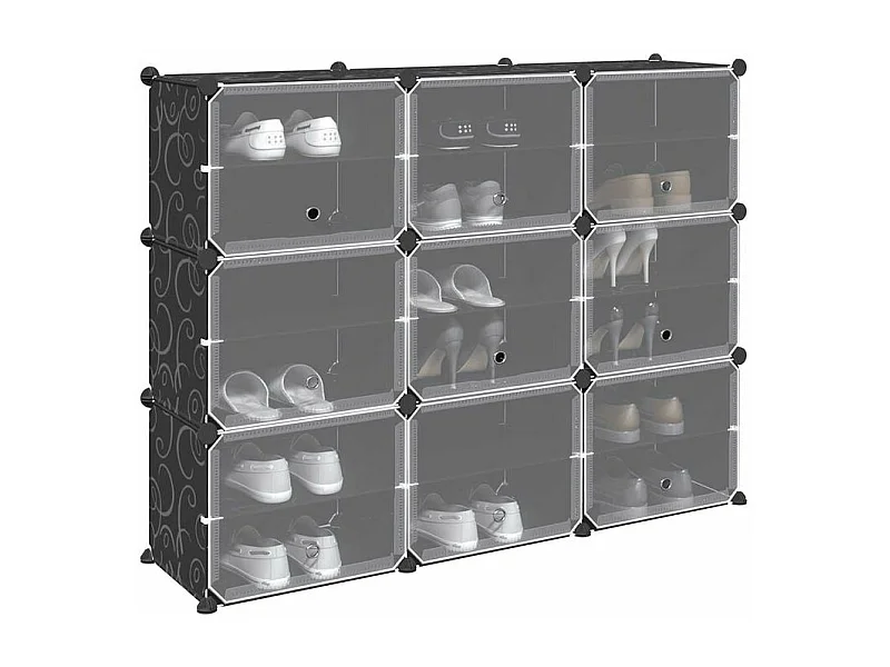 Cubes de rangement 9 pcs avec portes noir PP