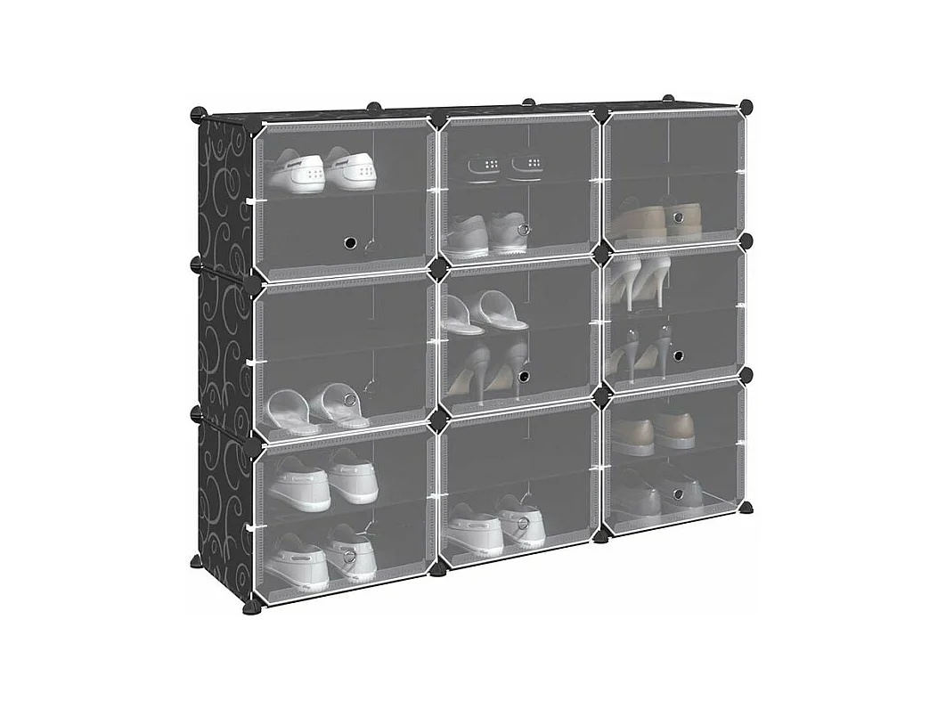 Cubes de rangement 9 pcs avec portes noir PP