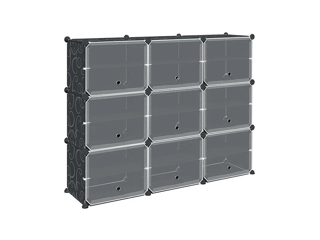 Cubes de rangement 9 pcs avec portes noir PP