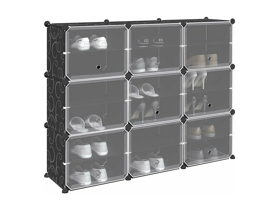 Cubes de rangement 9 pcs avec portes noir PP