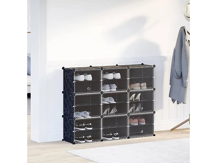 Cubes de rangement 9 pcs avec portes noir PP