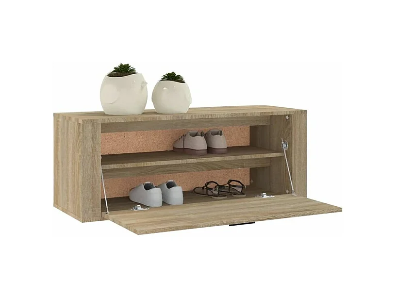 Armoire à chaussures murale en bois Luiza L100xH38xP35 – Élégance et fonctionnalité-Couleur Chêne clair