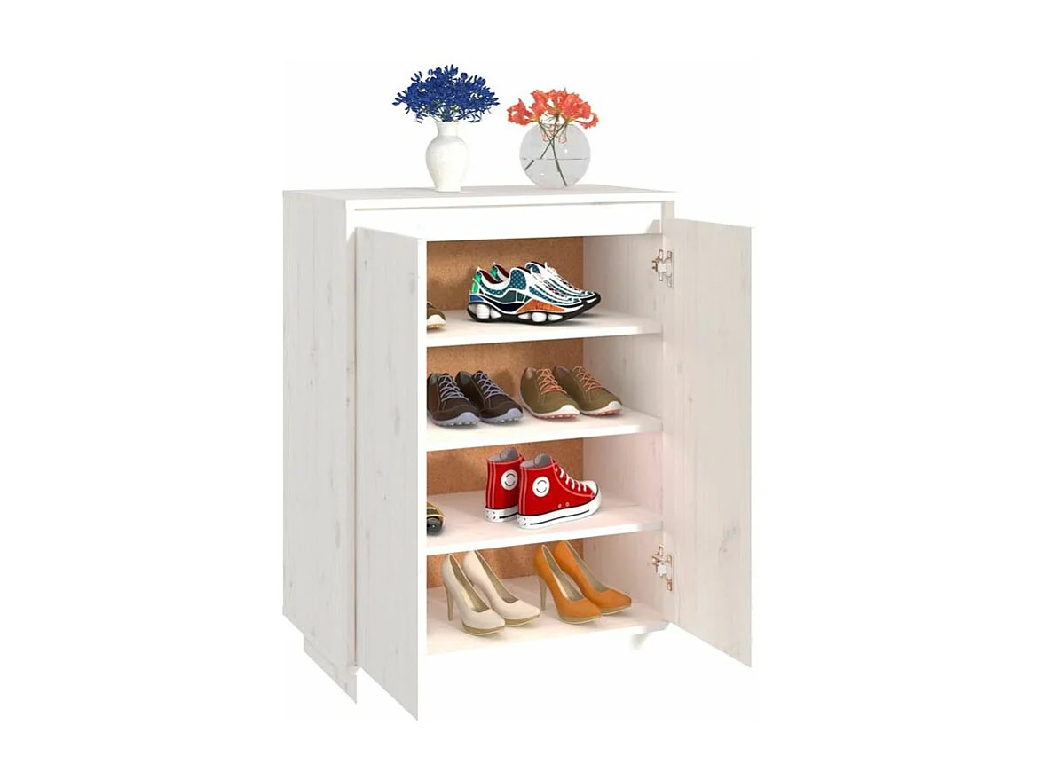 Armoire à chaussures Blanc 60x35x80 Bois de pin massif