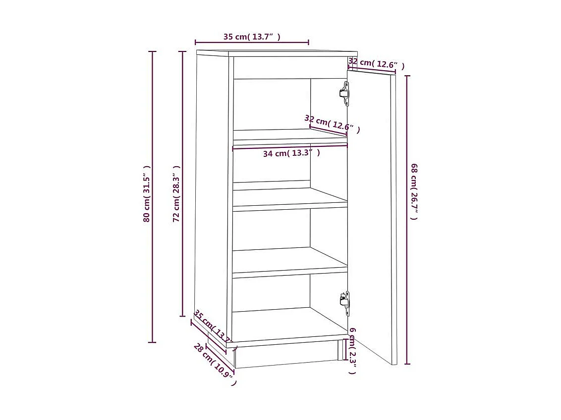 Armoire à chaussures Blanc 35x35x80 Bois de pin massif