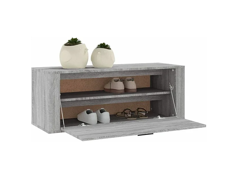 Armoire à chaussures murale en bois Luiza L100xH38xP35 – Élégance et fonctionnalité-Couleur Chêne gris