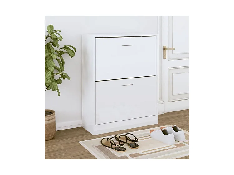 Armoire à chaussures en bois Puerto L63xH81xP24 – 2 portes rabattables-Couleur Blanc brillant