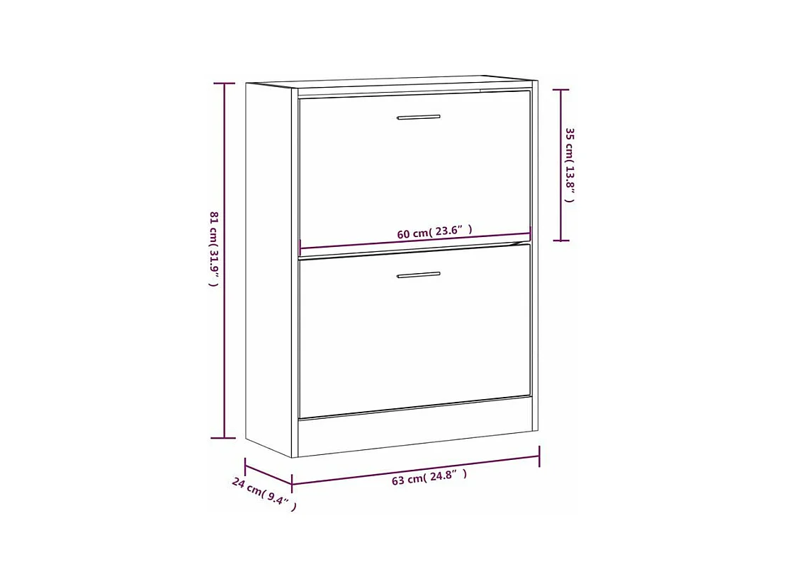 Armoire à chaussures en bois Puerto L63xH81xP24 – 2 portes rabattables-Couleur Blanc brillant