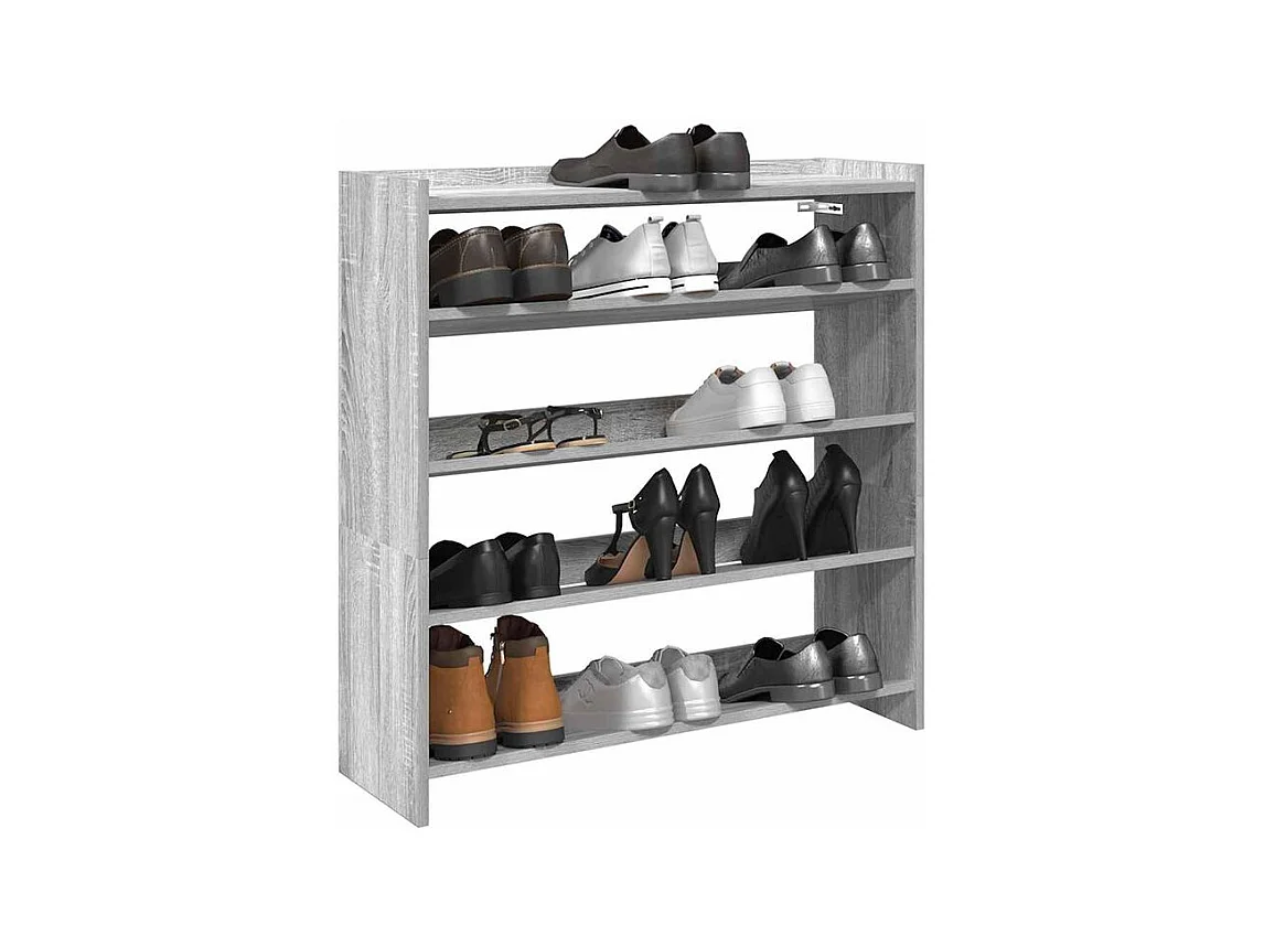 Étagère à chaussures en bois Manda L 80 x H 81cm - Rangement 5 niveaux-Couleur Chêne gris