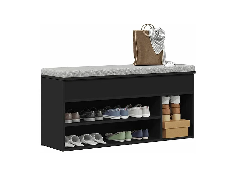 Banc à chaussures noir 102x30,5x45 bois d'ingénierie