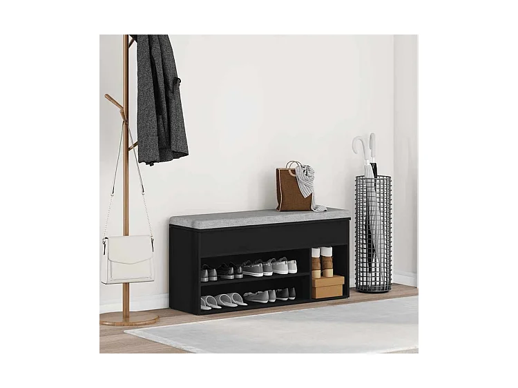 Banc à chaussures noir 102x30,5x45 bois d'ingénierie