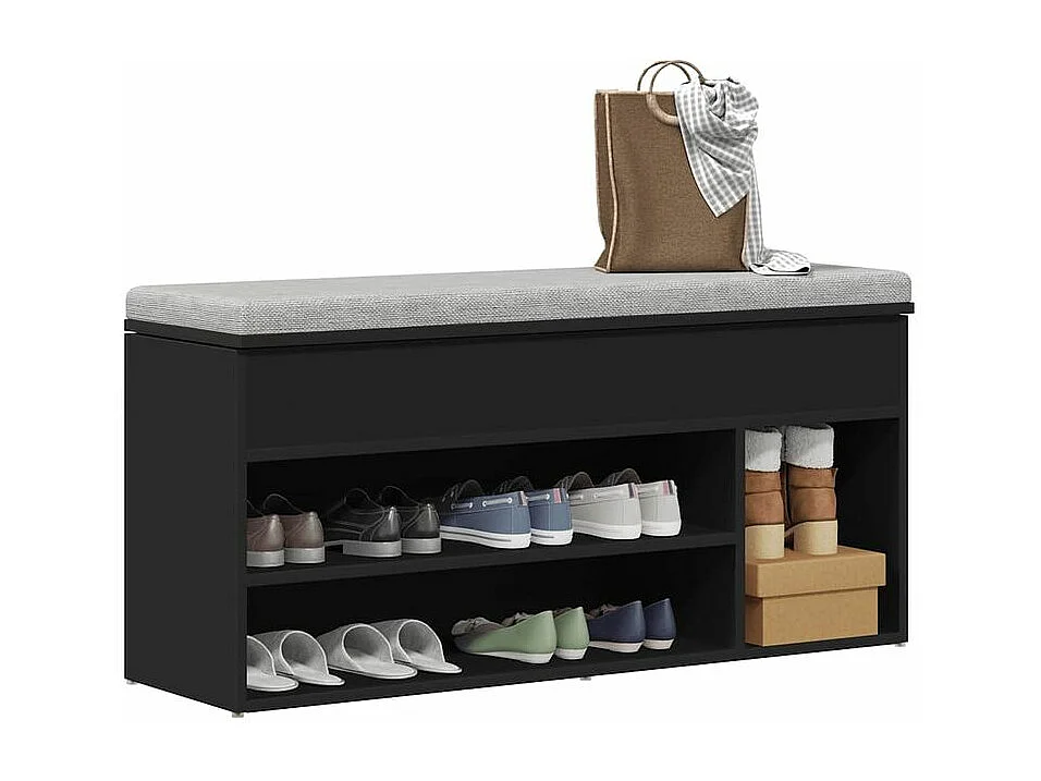 Banc à chaussures noir 102x30,5x45 bois d'ingénierie