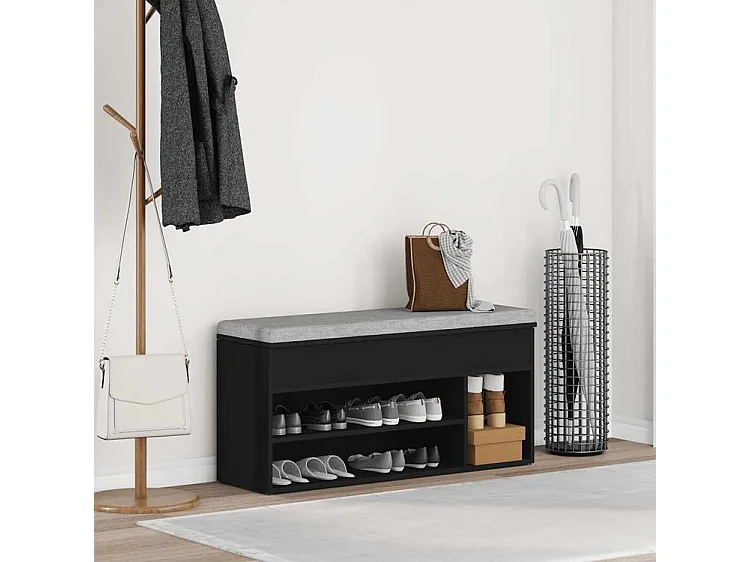 Banc à chaussures noir 102x30,5x45 bois d'ingénierie