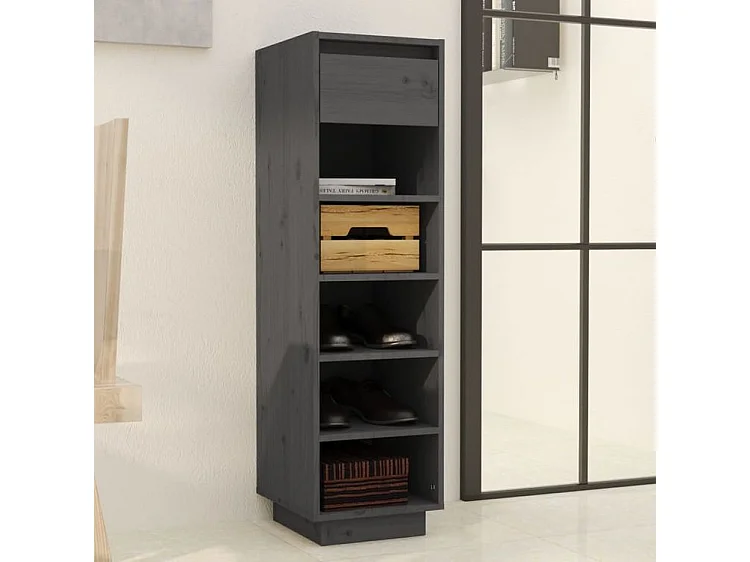 Armoire à chaussures gris 30x34x105 bois de pin massif