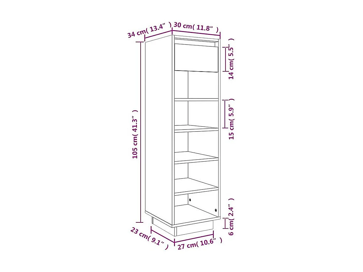 Armoire à chaussures gris 30x34x105 bois de pin massif