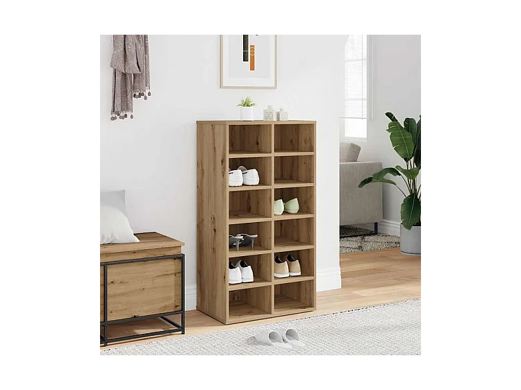 Étagère à chaussures chêne artisanal bois d'ingénierie