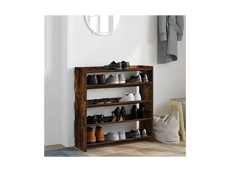 Étagère à chaussures en bois Manda L 80 x H 81cm - Rangement 5 niveaux-Couleur Marron fumé